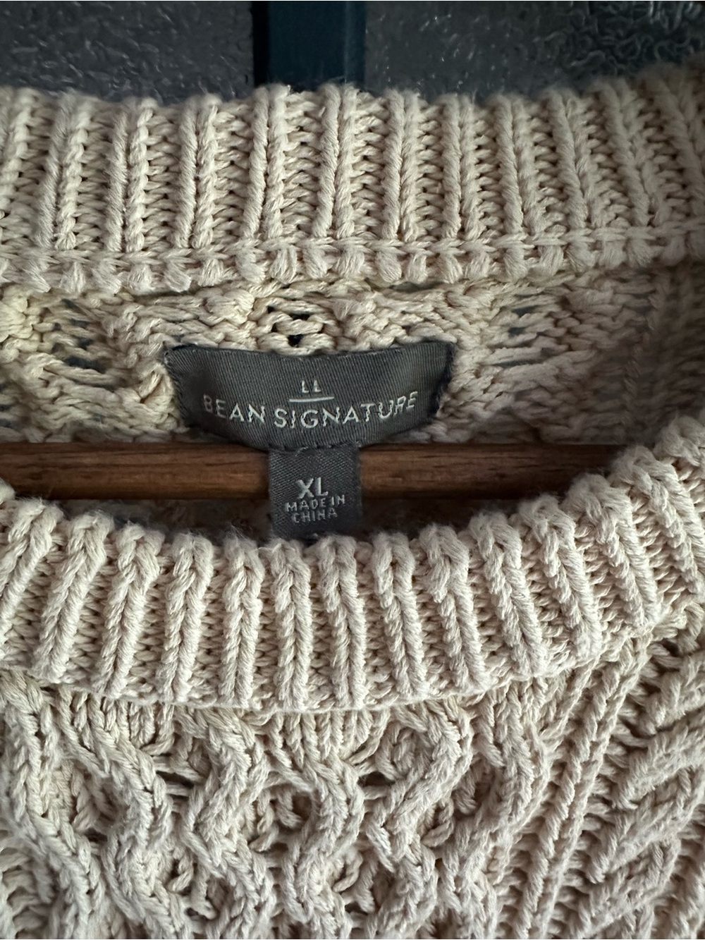 L.L. Bean Signature Cream Cable-Knit Crewneck Sweater - Picture 2 of 4
